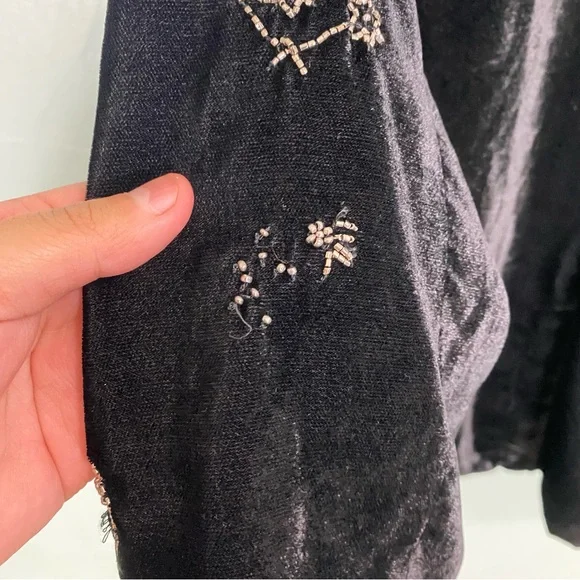 Anthropologie Ciebon Celestial Zodiac Velvet Blazer Black Embellished Beaded M - Picture 10 of 12